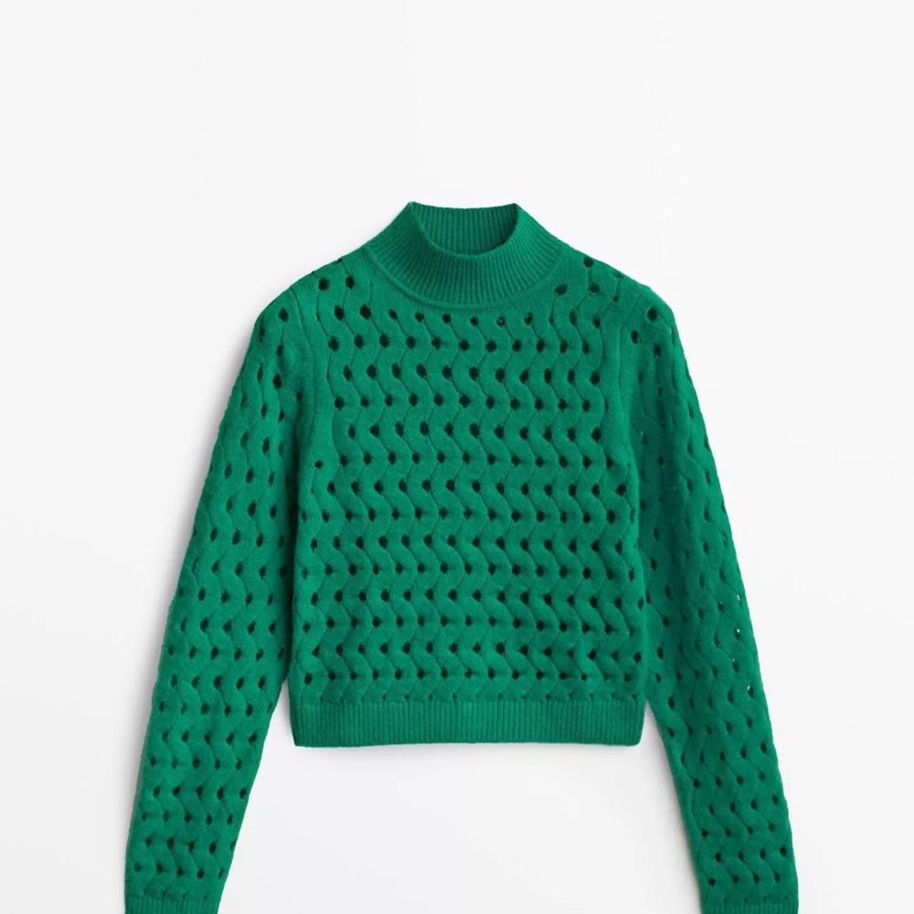 Massimo Dutti Emerald Green Knit Turtleneck Sweater